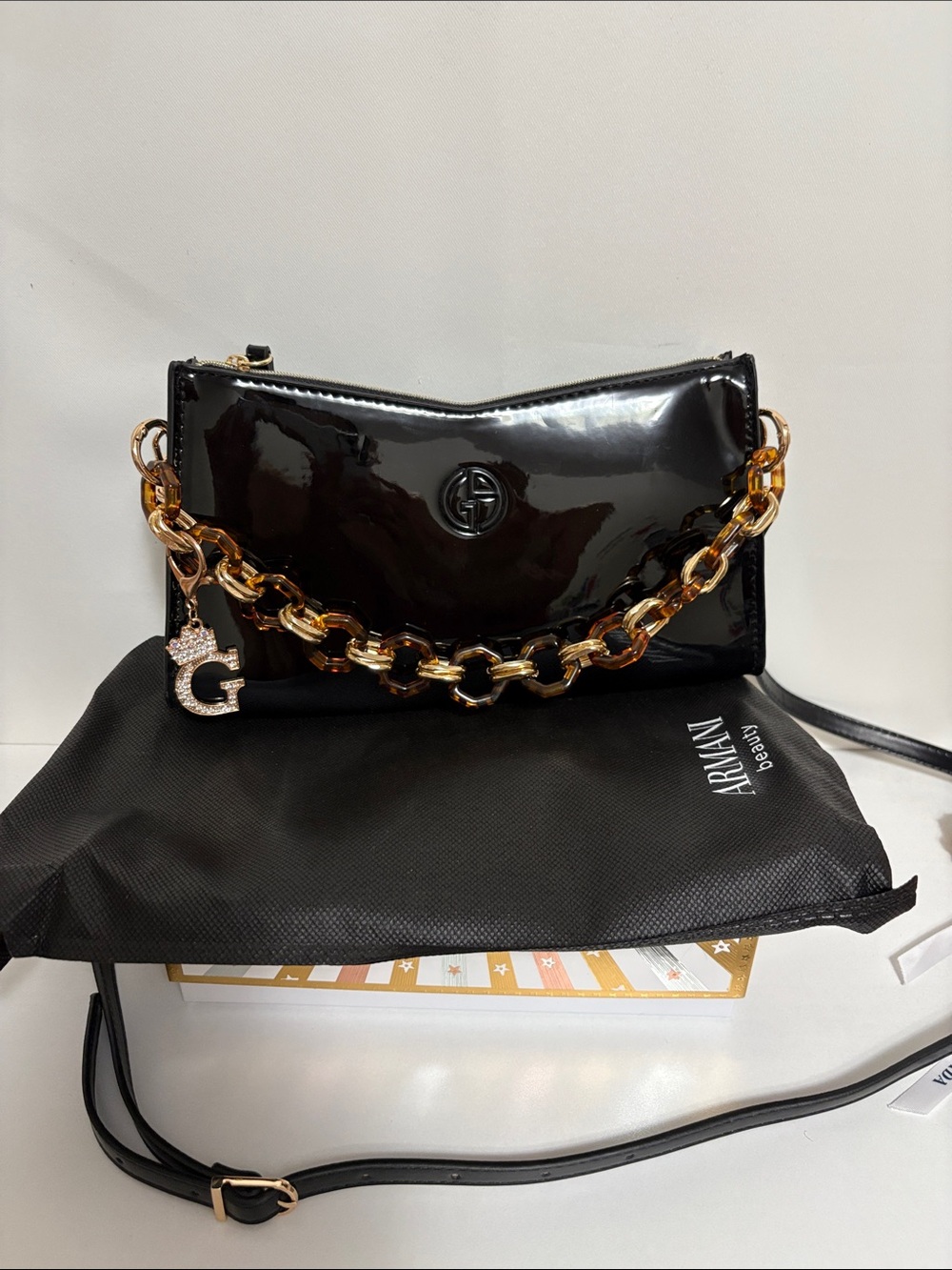 Giorgio Armani Black Patent Leather 3 in 1 Bag  with dust bag